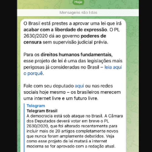 Telegram promove desinformação com mensagem sobre PL, diz deputado